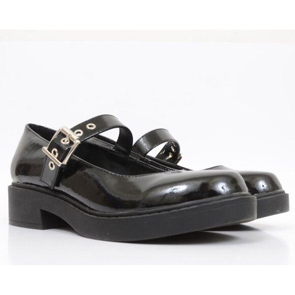 Soda Women's 7 Black Faux Patent Mary Jane Silver Buckle Platform Shoes Gothic - Picture 2 of 9